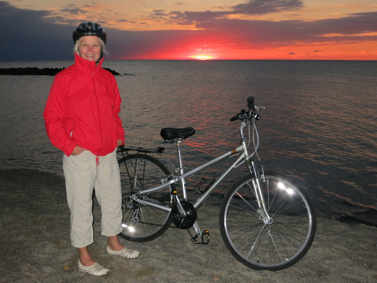 18 Peggy enjoying sunset along 13 mile Presque Isle bike path