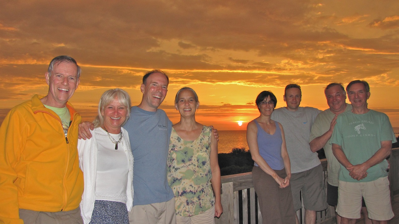 IMG_3126 Barrett &amp; Peggy, Philip &amp; Betsey, Kate, Marcel, Ron, Mel.  Sunset from deck..jpg
