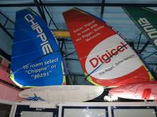 2 Windsurfers hanging in the airport terminal