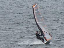 Barrett cruising on a 100 liter board with a 7.0 meter sail.