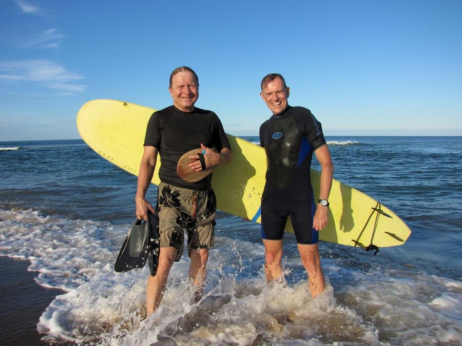 32 Ted &amp; Barrett enjoying ocean surf