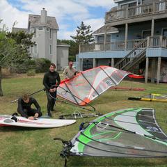 1 Rigging gear upon arrival at windsurfing house in Nags Head