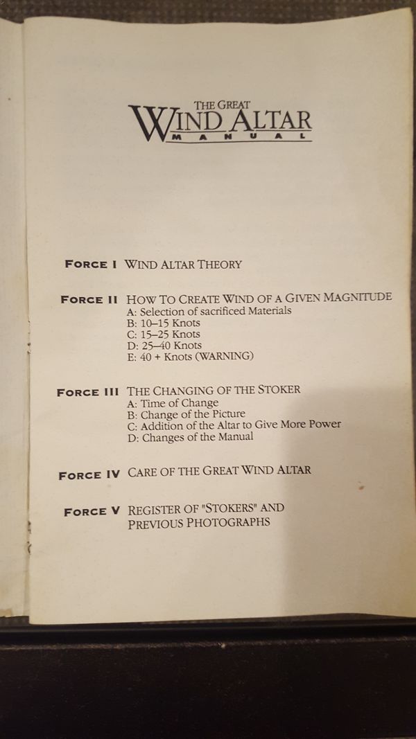 Wind Altar Table of Contents